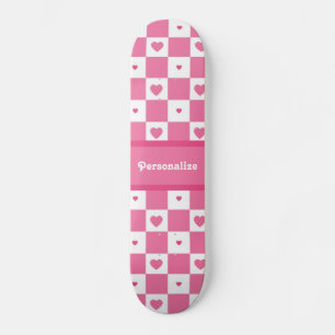 Skateboard Coeur rose et blanc mignon Jolies Carrés avec nom