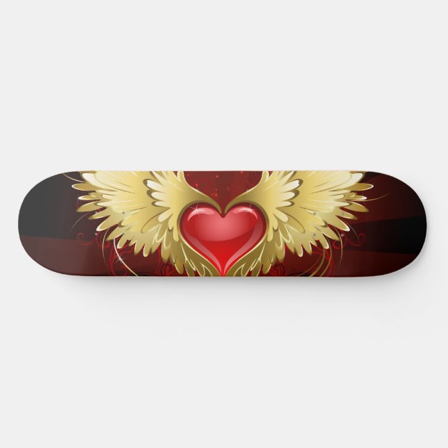 Skateboard Coeur rouge avec ailes d'or (Horz)