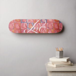 Skateboard Coeurs d'amour de fille Calligraphie rose fleurie