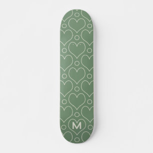 Skateboard Coeurs d'amour et motif Pois en vert