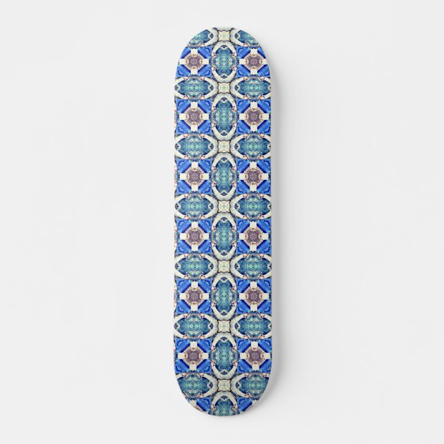 Skateboard Coeurs de mandala bleu motif Thunder_Cove (Devant)