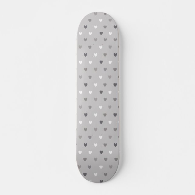 Skateboard Coeurs de polka minuscules dans les tons gris (Devant)