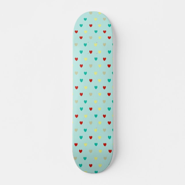 Skateboard Coeurs de polka minuscules sur le vert de la mer (Devant)