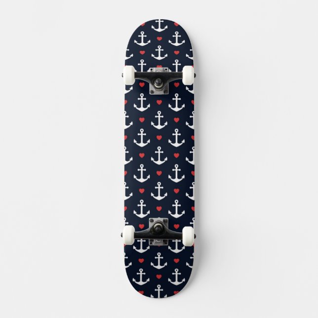 Skateboard Coeurs et motif d'Ancres (Recto)