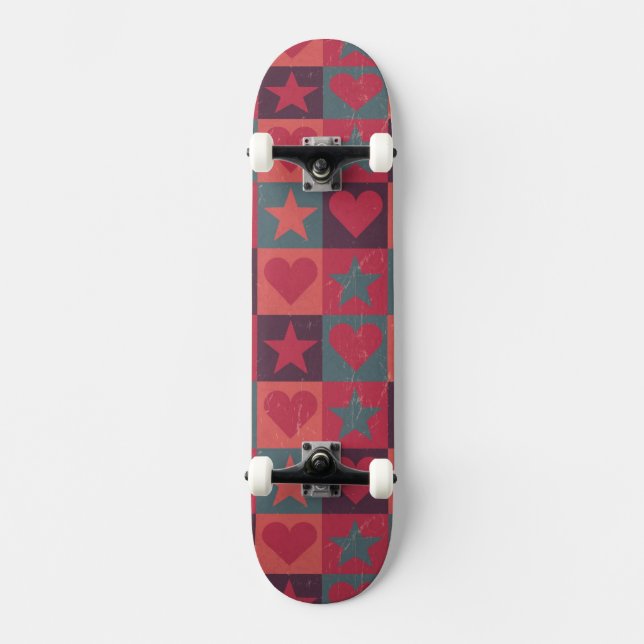 Skateboard Coeurs et rose de profil sous convention (Recto)