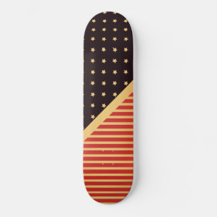 SKATEBOARD COEURS ET STRIPES PERSONNALISÉS MOTIF OR NOIR ROUG