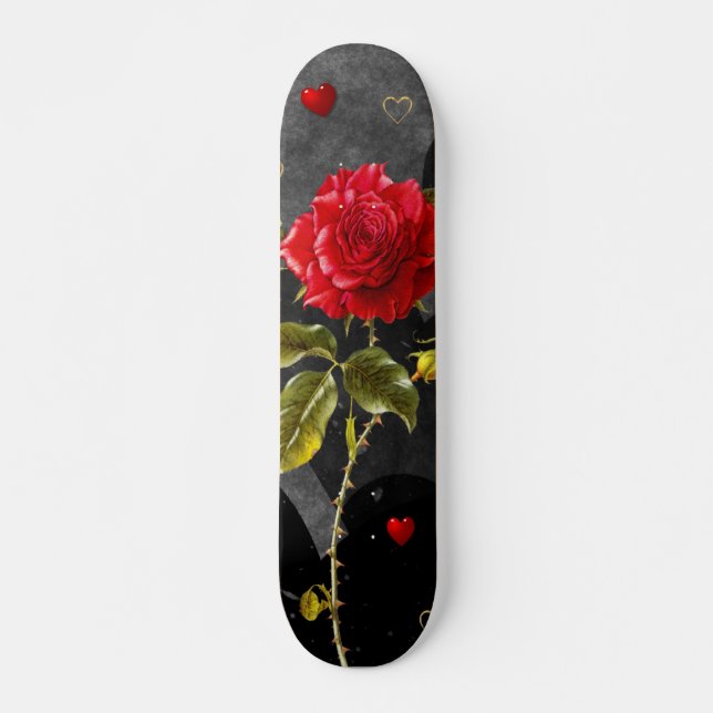 Skateboard Coeurs grunges noirs avec le rose rouge (Devant)