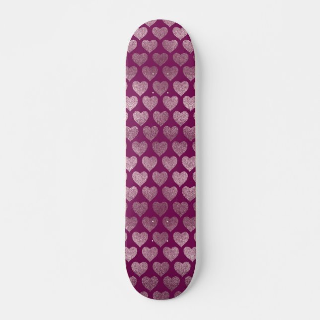 Skateboard Cœurs Pailletés Or Rose (Devant)
