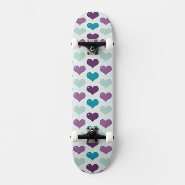 Skateboard Coeurs pourpre et bleu (Recto)