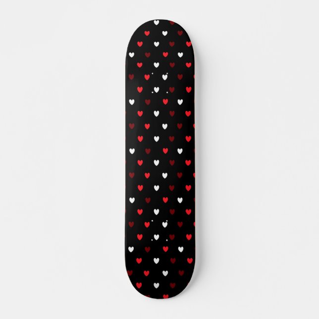 Skateboard Coeurs rouge et blanc sur noir (Devant)