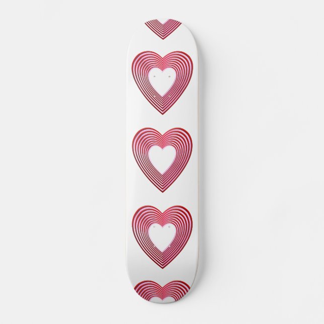 Skateboard Coeurs rouge et rose "3D" (Recto)