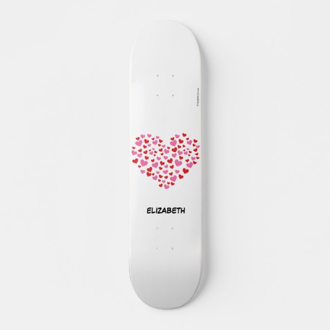 Skateboard Coeurs Rouge Et Rose | Ajouter Votre Nom (Devant)