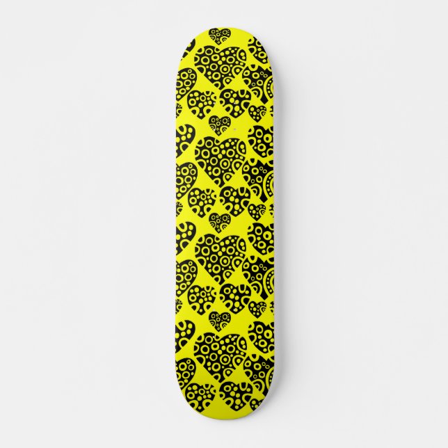 Skateboard Coeurs sur Jaune (Devant)