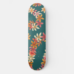 Skateboard Collier de fleurs peint sur sarcelle