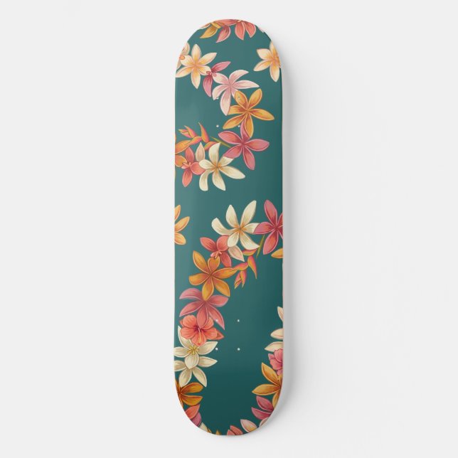 Skateboard Collier de fleurs peint sur sarcelle (Recto)