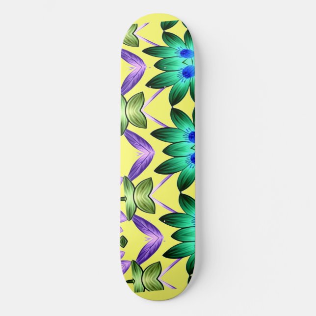 Skateboard Coloré abstrait design motif floral (Recto)