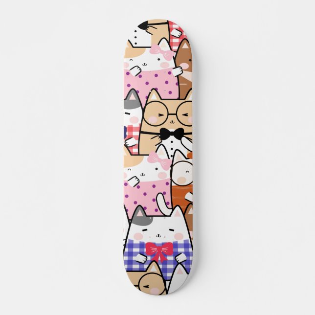 Skateboard Coloré drôle Nerdy Chats Kitten Motif Whimsical (Devant)