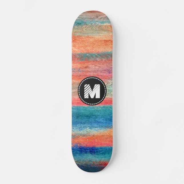 Skateboard Coloré Grains de bois Monogramme de texture #2 (Recto)