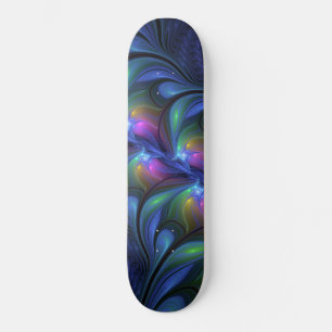 Skateboard Coloré Lumineux Abstrait Bleu rose Vert Fractal