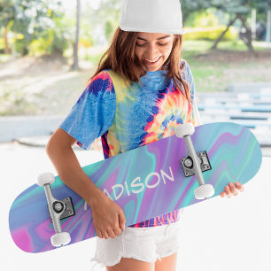 Skateboard Coloré Moderne Fille Bleu Rose Marbre Liquide