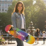 Skateboard Coloré moderne Rainbow Tie Dye Swirl Nom personnal<br><div class="desc">Colorful Moderne Rainbow Tie Dye Swirl Nom personnalisé Skateboard comprend votre nom personnalisé dans la typographie moderne sur un arrière - plan tourbillon couleur arc-en-ciel teint. Personnalisez en modifiant le texte dans la zone de texte fournie. Offrez un cadeau sur mesure, un skateboard personnalisé à votre skateboarder préféré pour Noël,...</div>