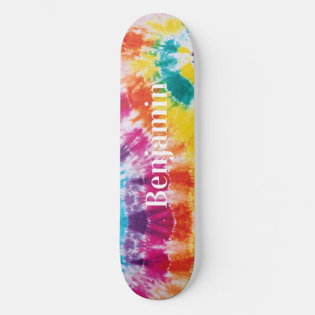 Skateboard Coloré Rainbow Tie Dye Nom personnalisé (Recto)