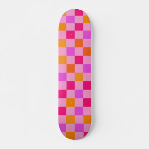 Skateboard Coloré Retro esthétique Motif vérifié Magenta