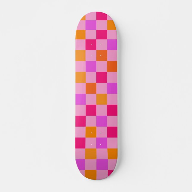 Skateboard Coloré Retro esthétique Motif vérifié Magenta (Devant)