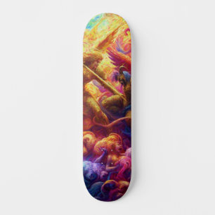 Skateboard Colorful Celestial Conflict Peinture Abstraite