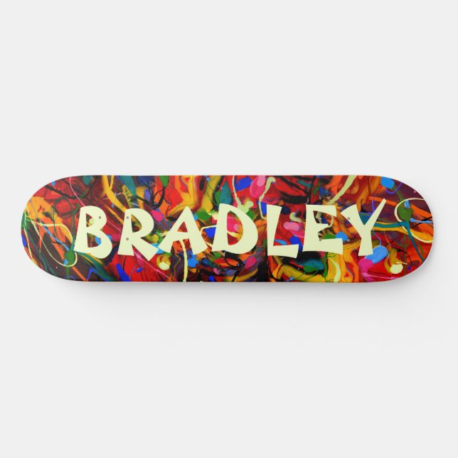 Skateboard Colorful Modern Abstrait Personnalisé Nom Personna (Horz)