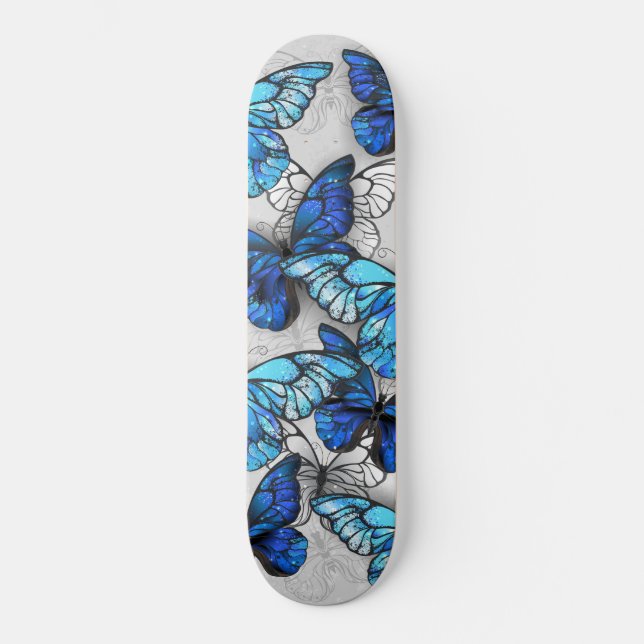 Skateboard Composition des papillons blancs et bleus (Recto)