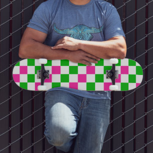 Skateboard Conception à carreaux rose blanc vert