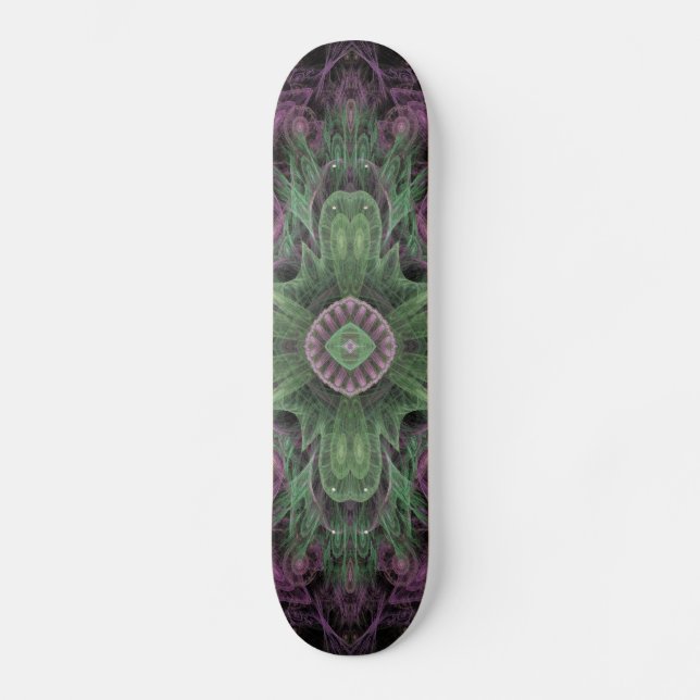 Skateboard Conception Abstraite fractale violet et verte (Recto)