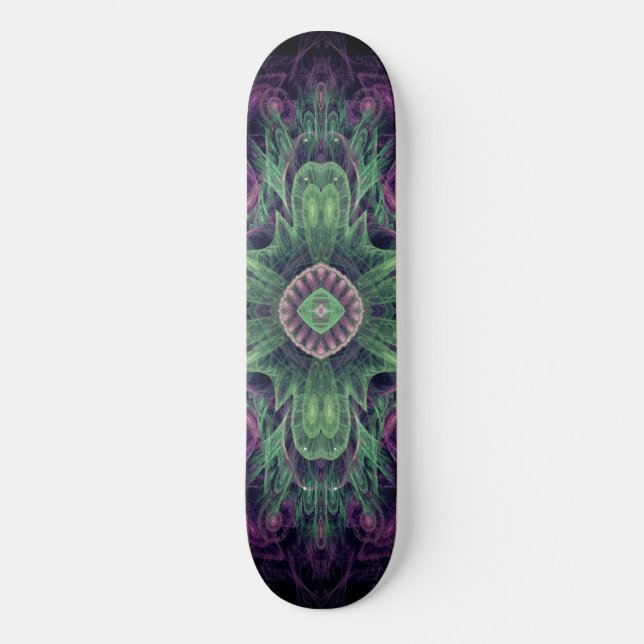 Skateboard Conception Abstraite fractale violet et verte (Recto)