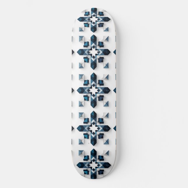 Skateboard Conception Abstraite Géométrique en Bleu et Blanc (Recto)