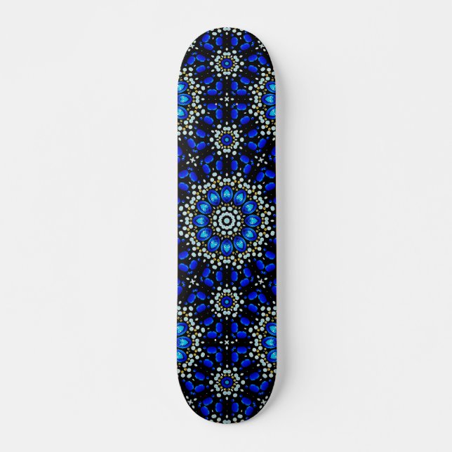Skateboard Conception d'art mandala géométrique abstrait bleu (Devant)