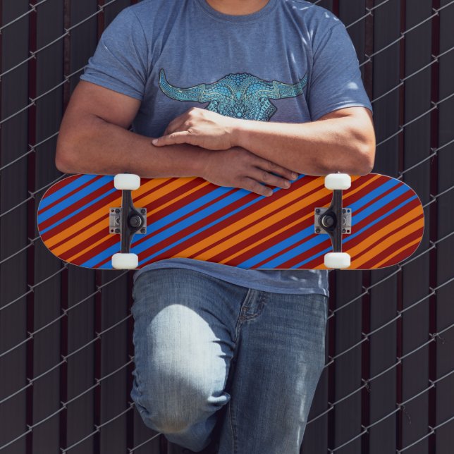 Skateboard Conception de bandes verticales orange rouge bleu  (Extérieur 3)