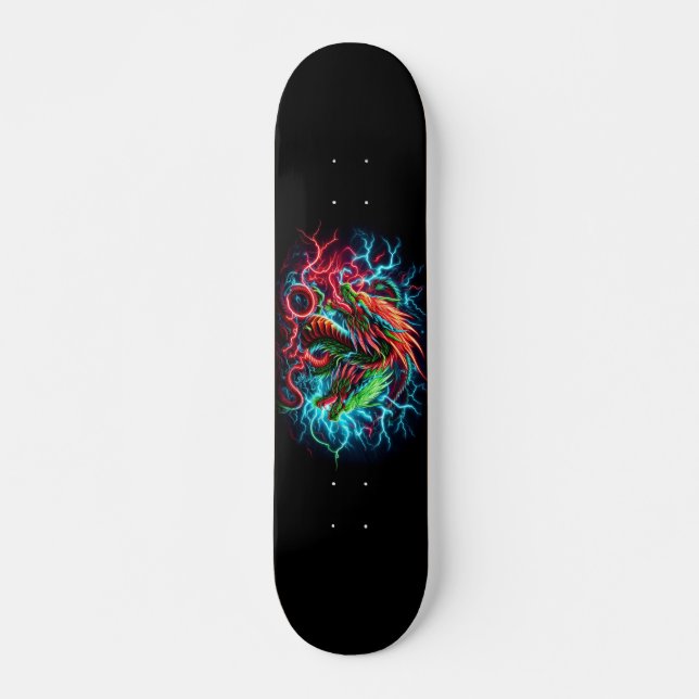 Skateboard conception de dragon au néon (Devant)