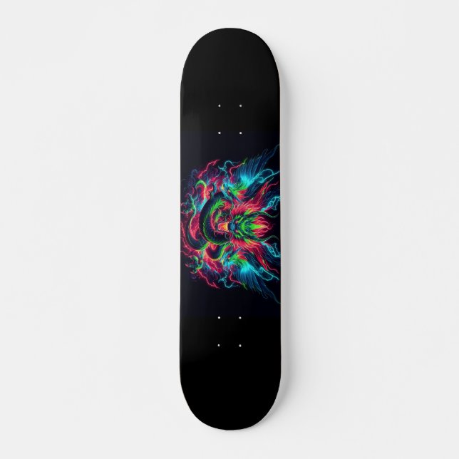 Skateboard conception de dragon au néon (Devant)