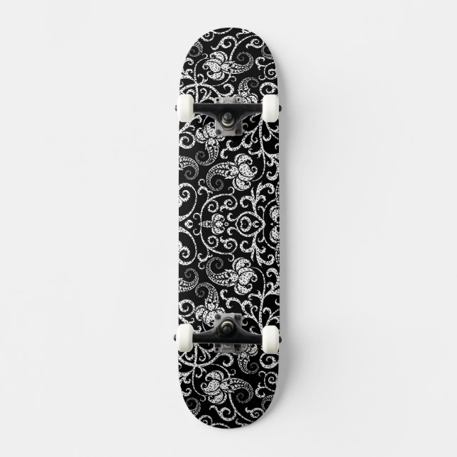 Skateboard Conception de fleurs de dalmatien noir mignon (Recto)