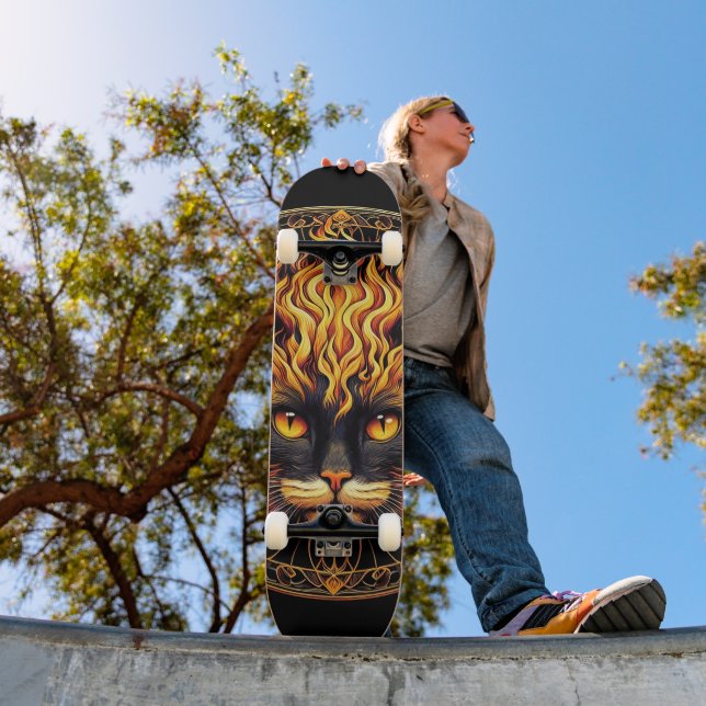 Skateboard Conception de Mandala de chat de feu mystique (Extérieur 1)