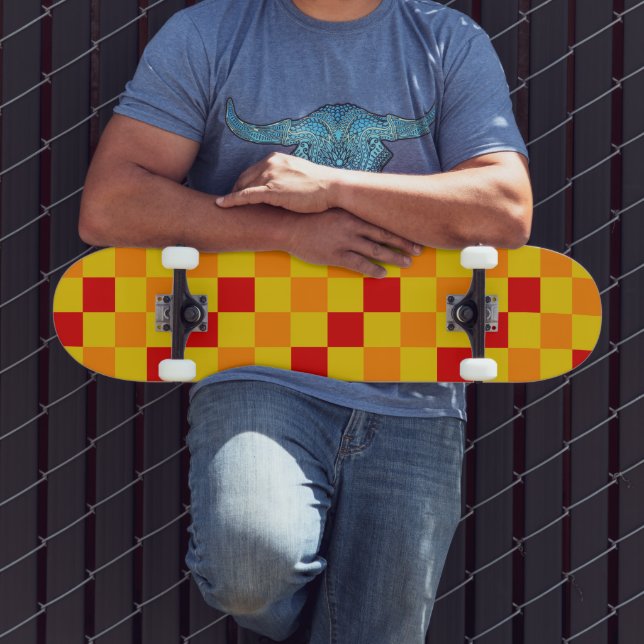 Skateboard Conception de motif à carreaux rouge orange jaune  (Extérieur 3)