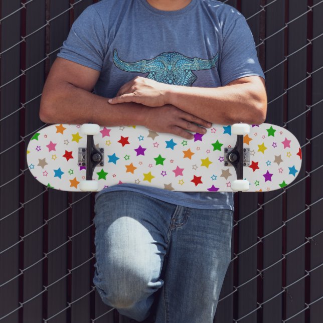 Skateboard Conception de motif d'étoiles colorées blanc  (Extérieur 3)