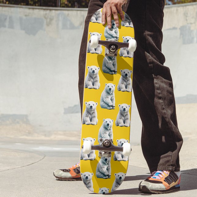 Skateboard Conception de motif d'ours polaire jaune  (Créateur téléchargé)