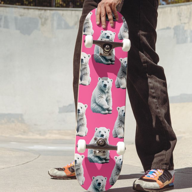 Skateboard Conception de motif d'ours polaire rose  (Créateur téléchargé)