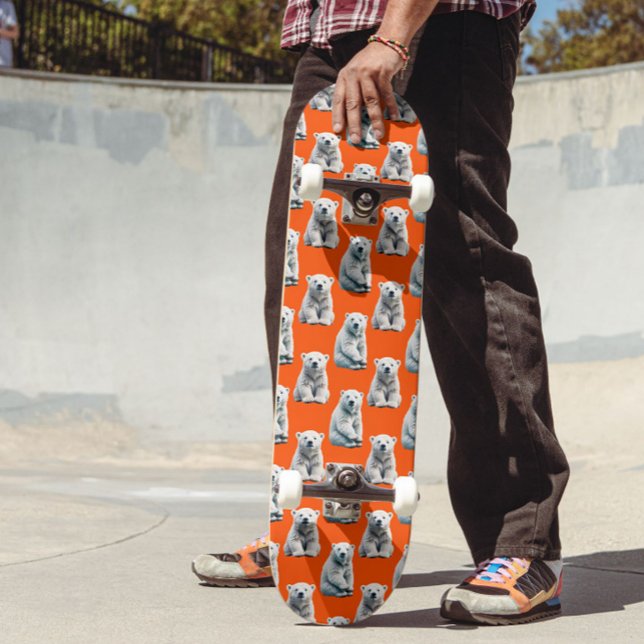 Skateboard Conception de motif d'ours polaire sur orange  (Créateur téléchargé)