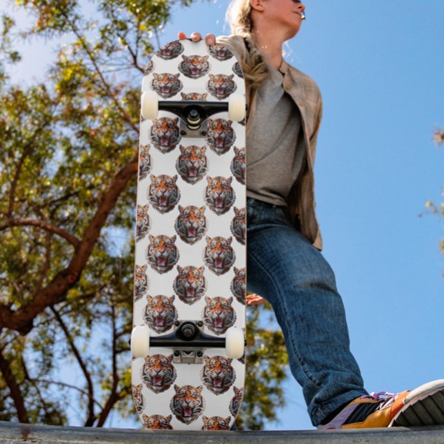 Skateboard Conception de motif tête de tigre - Blanc   (Créateur téléchargé)