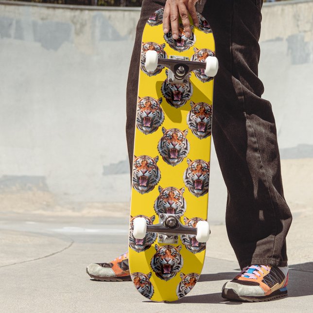 Skateboard Conception de motif tête de tigre jaune  (Créateur téléchargé)