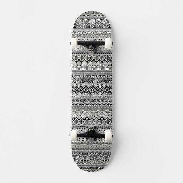 Skateboard Conception de motifs aztèques gris blanc (Recto)