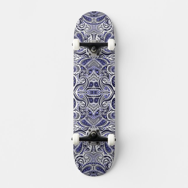 Skateboard Conception de motifs paisley bleu blanc mignon (Recto)